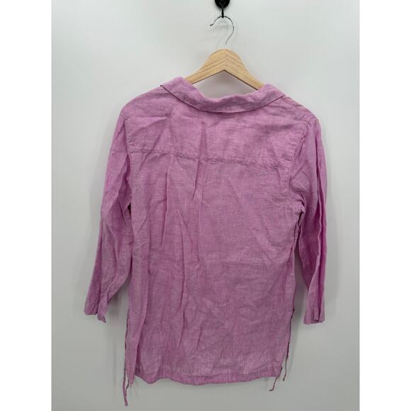 Sigrid Olsen Linen Tunic Women Medium Purple Pink V Neck Collar Tie Hip Coastal - Picture 2 of 7
